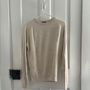 Cream Crewneck Sweater with Ribbed Cuffs